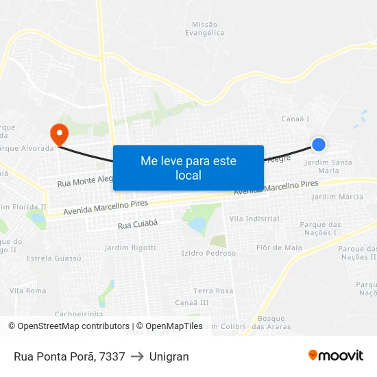 Rua Ponta Porã, 7337 to Unigran map
