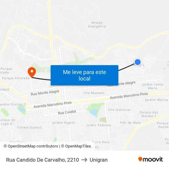 Rua Candido De Carvalho, 2210 to Unigran map