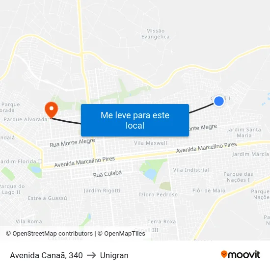 Avenida Canaã, 340 to Unigran map