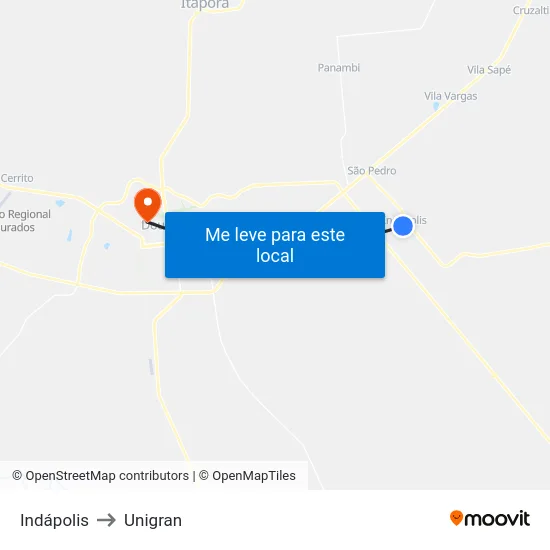 Indápolis to Unigran map