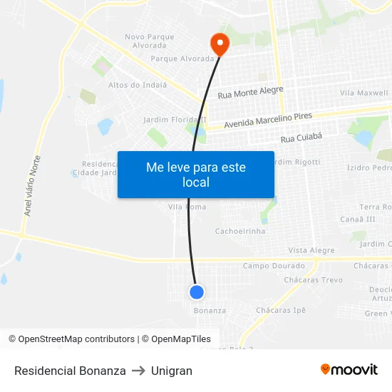 Residencial Bonanza to Unigran map
