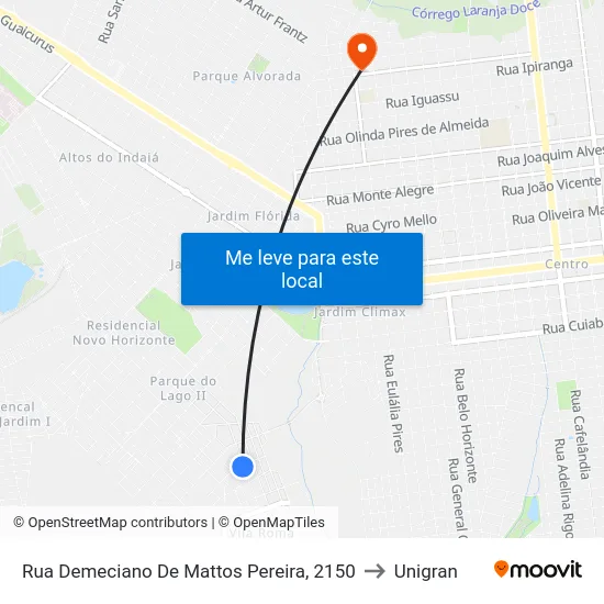 Rua Demeciano De Mattos Pereira, 2150 to Unigran map