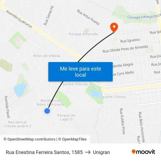 Rua Enestina Ferreira Santos, 1585 to Unigran map