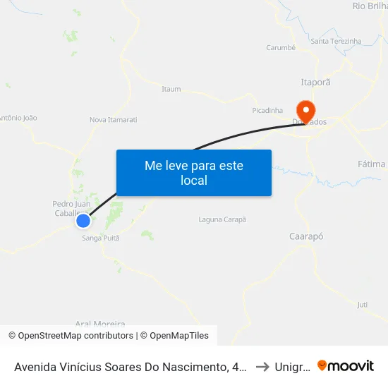 Avenida Vinícius Soares Do Nascimento, 452-524 to Unigran map