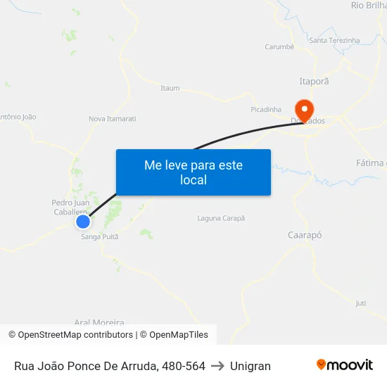 Rua João Ponce De Arruda, 480-564 to Unigran map