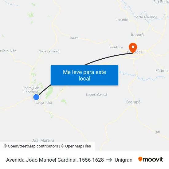 Avenida João Manoel Cardinal, 1556-1628 to Unigran map