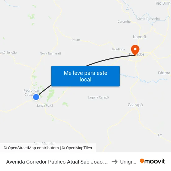 Avenida Corredor Público Atual São João, 701 to Unigran map