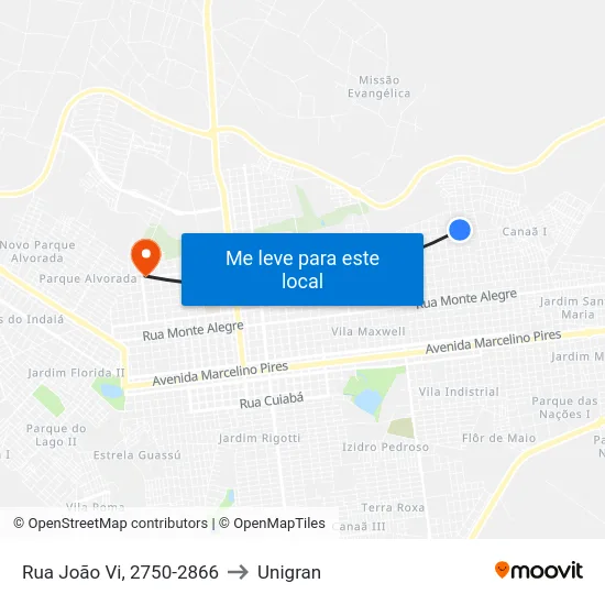 Rua João Vi, 2750-2866 to Unigran map