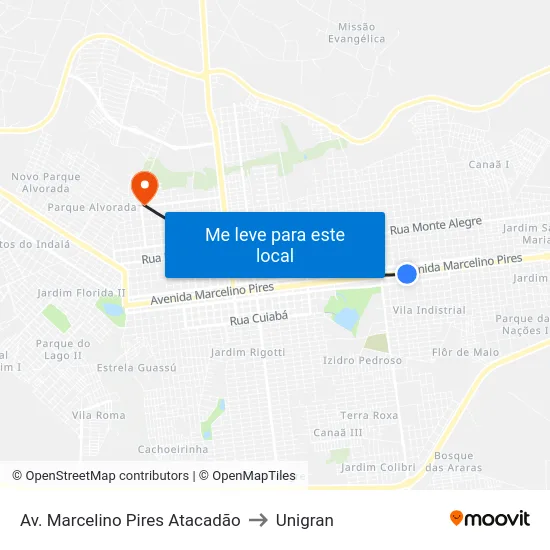 Av. Marcelino Pires Atacadão to Unigran map