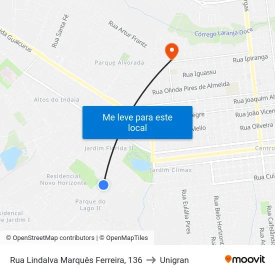 Rua Lindalva Marquês Ferreira, 136 to Unigran map