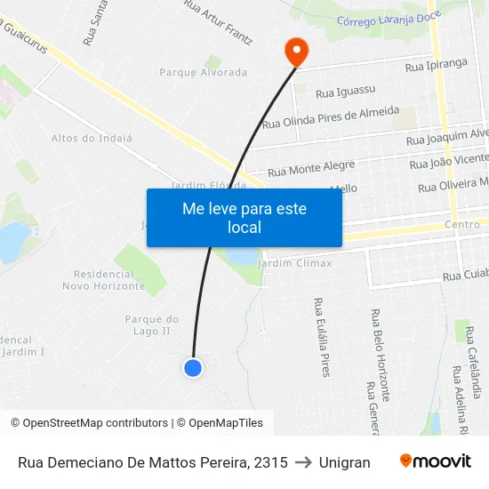 Rua Demeciano De Mattos Pereira, 2315 to Unigran map