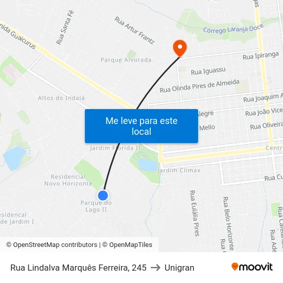 Rua Lindalva Marquês Ferreira, 245 to Unigran map