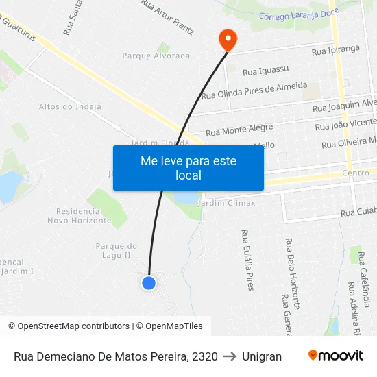 Rua Demeciano De Matos Pereira, 2320 to Unigran map