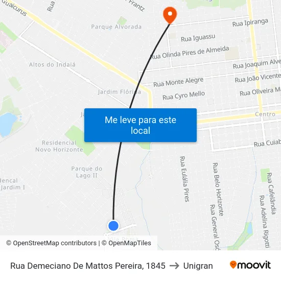 Rua Demeciano De Mattos Pereira, 1845 to Unigran map
