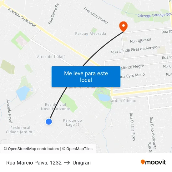 Rua Márcio Paiva, 1232 to Unigran map