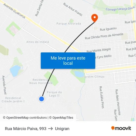 Rua Márcio Paiva, 993 to Unigran map