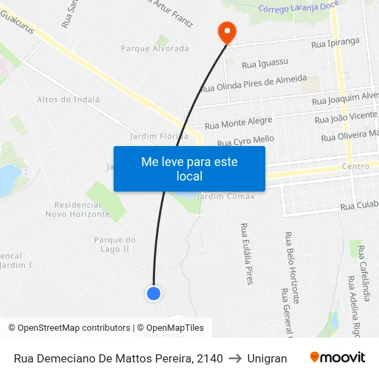 Rua Demeciano De Mattos Pereira, 2140 to Unigran map