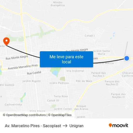 Av. Marcelino Pires - Sacoplast to Unigran map