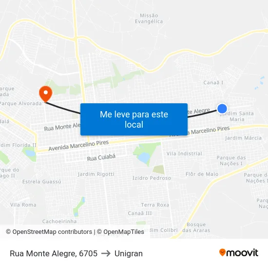 Rua Monte Alegre, 6705 to Unigran map