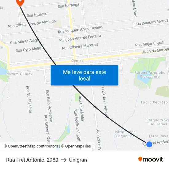 Rua Frei Antônio, 2980 to Unigran map