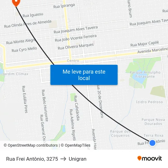 Rua Frei Antônio, 3275 to Unigran map