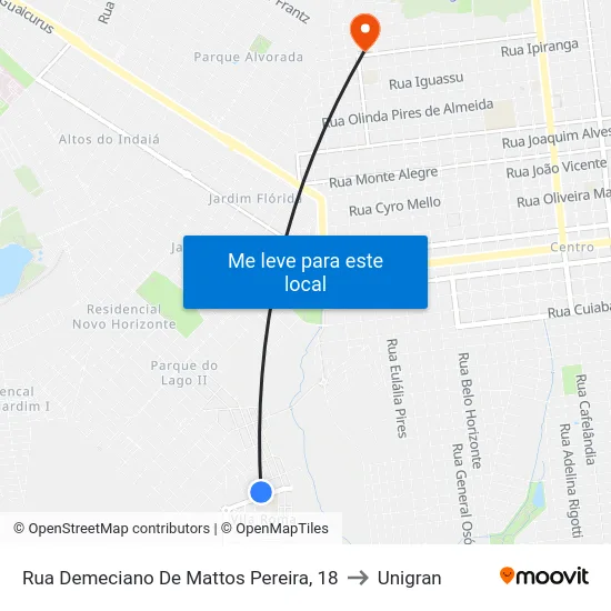 Rua Demeciano De Mattos Pereira, 18 to Unigran map
