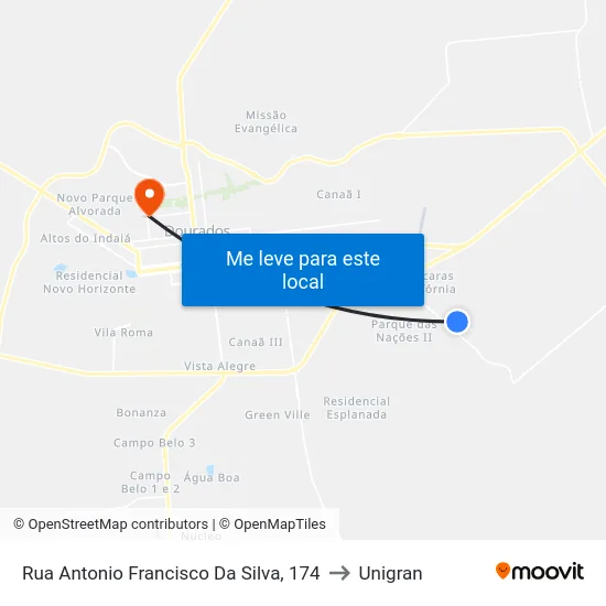 Rua Antonio Francisco Da Silva, 174 to Unigran map