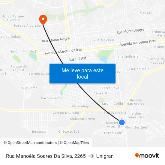 Rua Manoéla Soares Da Silva, 2265 to Unigran map