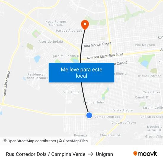 Rua Corredor Dois / Campina Verde to Unigran map