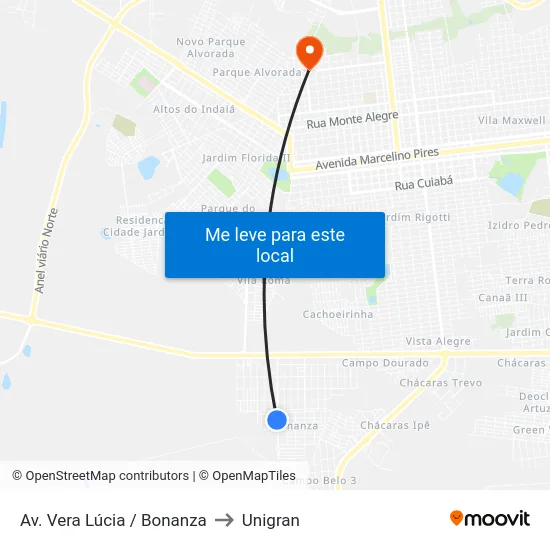 Av. Vera Lúcia / Bonanza to Unigran map