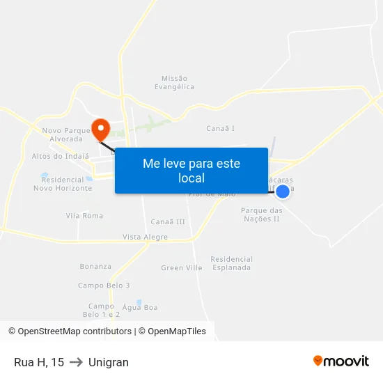 Rua H, 15 to Unigran map