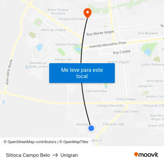 Sitioca Campo Belo to Unigran map