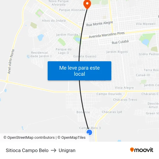 Sitioca Campo Belo to Unigran map