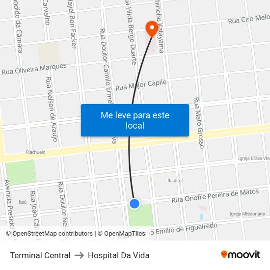 Terminal Central to Hospital Da Vida map
