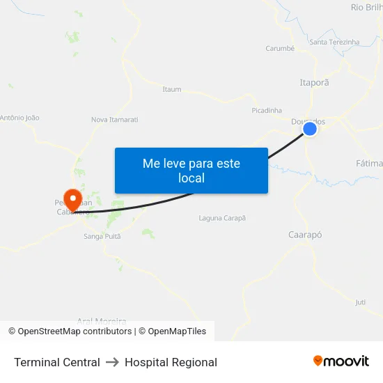 Terminal Central to Hospital Regional map