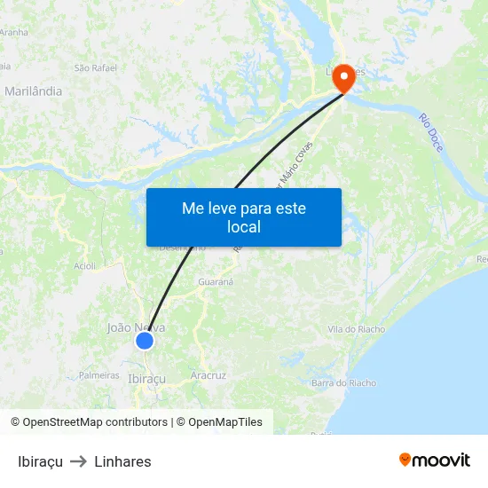 Ibiraçu to Linhares map