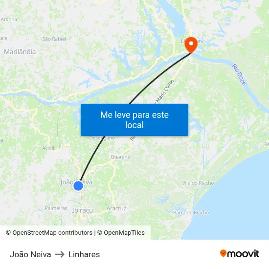 João Neiva to Linhares map