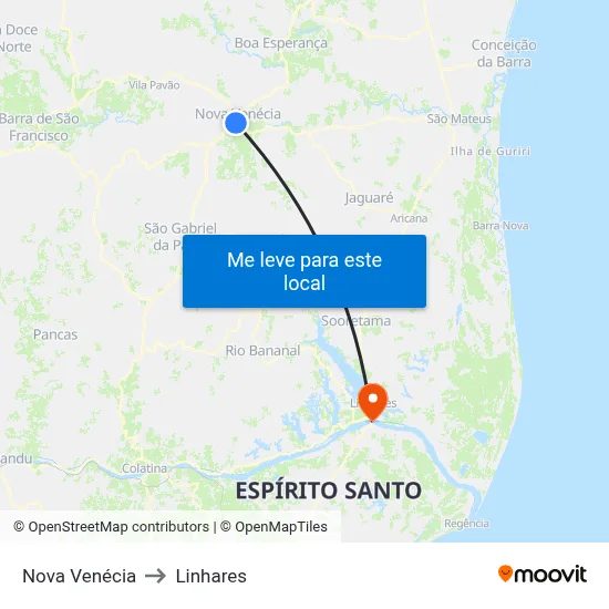 Nova Venécia to Linhares map