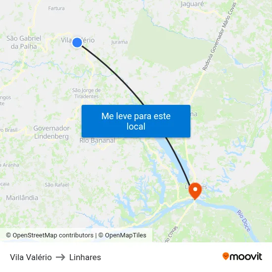 Vila Valério to Linhares map