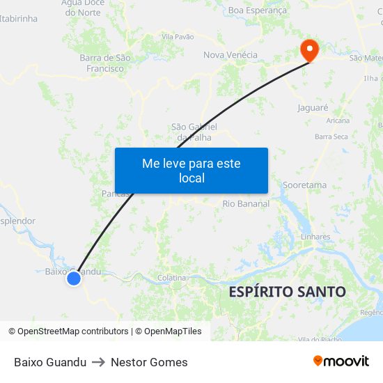 Baixo Guandu to Nestor Gomes map