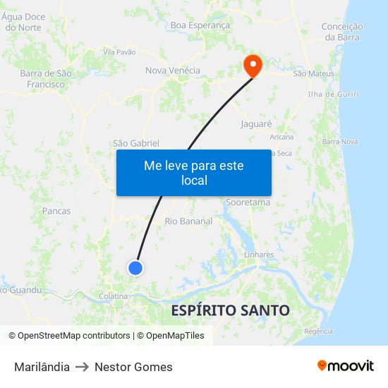 Marilândia to Nestor Gomes map