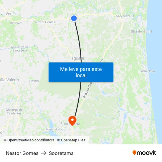 Nestor Gomes to Sooretama map