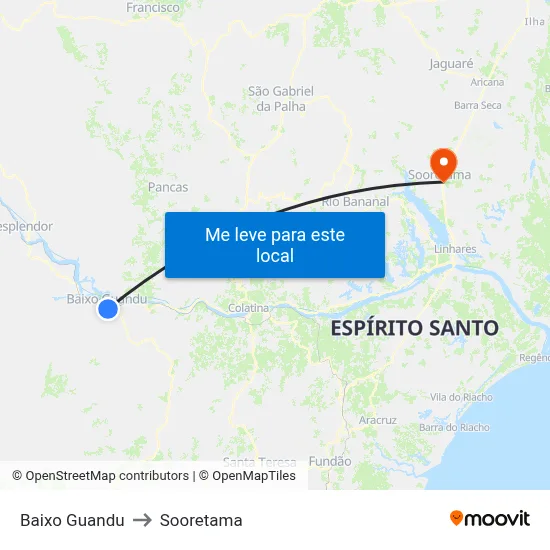Baixo Guandu to Sooretama map