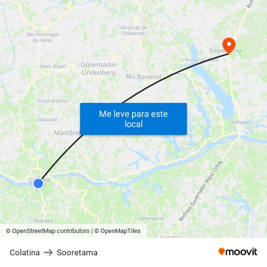 Colatina to Sooretama map