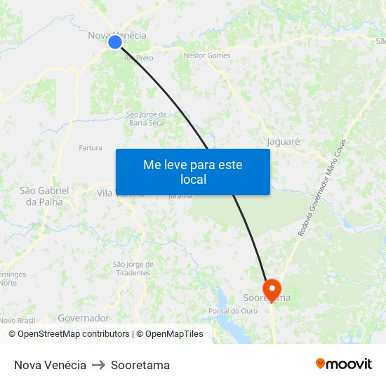 Nova Venécia to Sooretama map