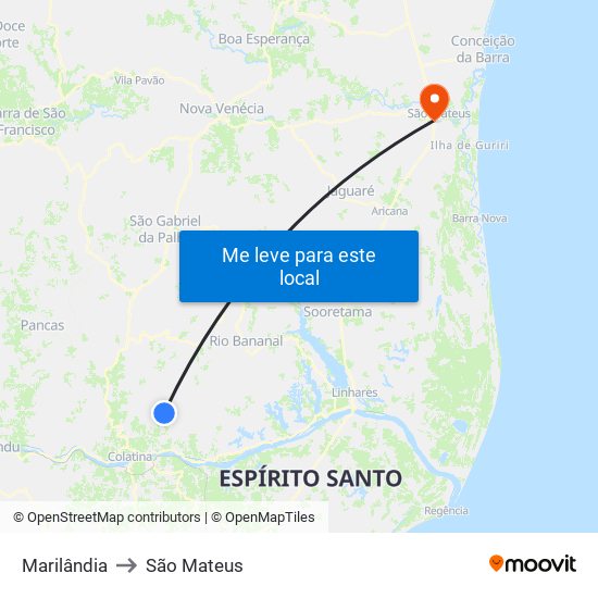 Marilândia to São Mateus map