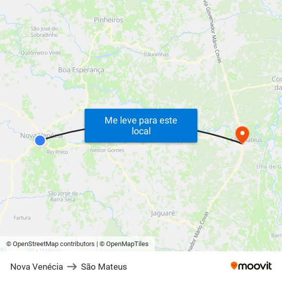 Nova Venécia to São Mateus map