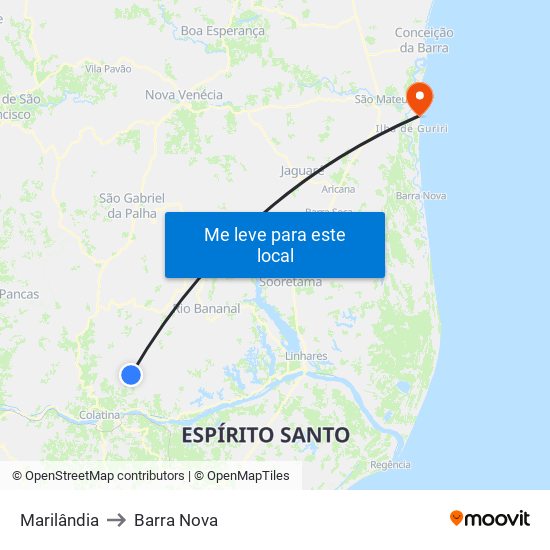 Marilândia to Barra Nova map