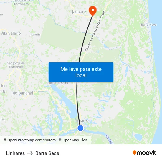 Linhares to Barra Seca map