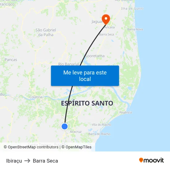Ibiraçu to Barra Seca map